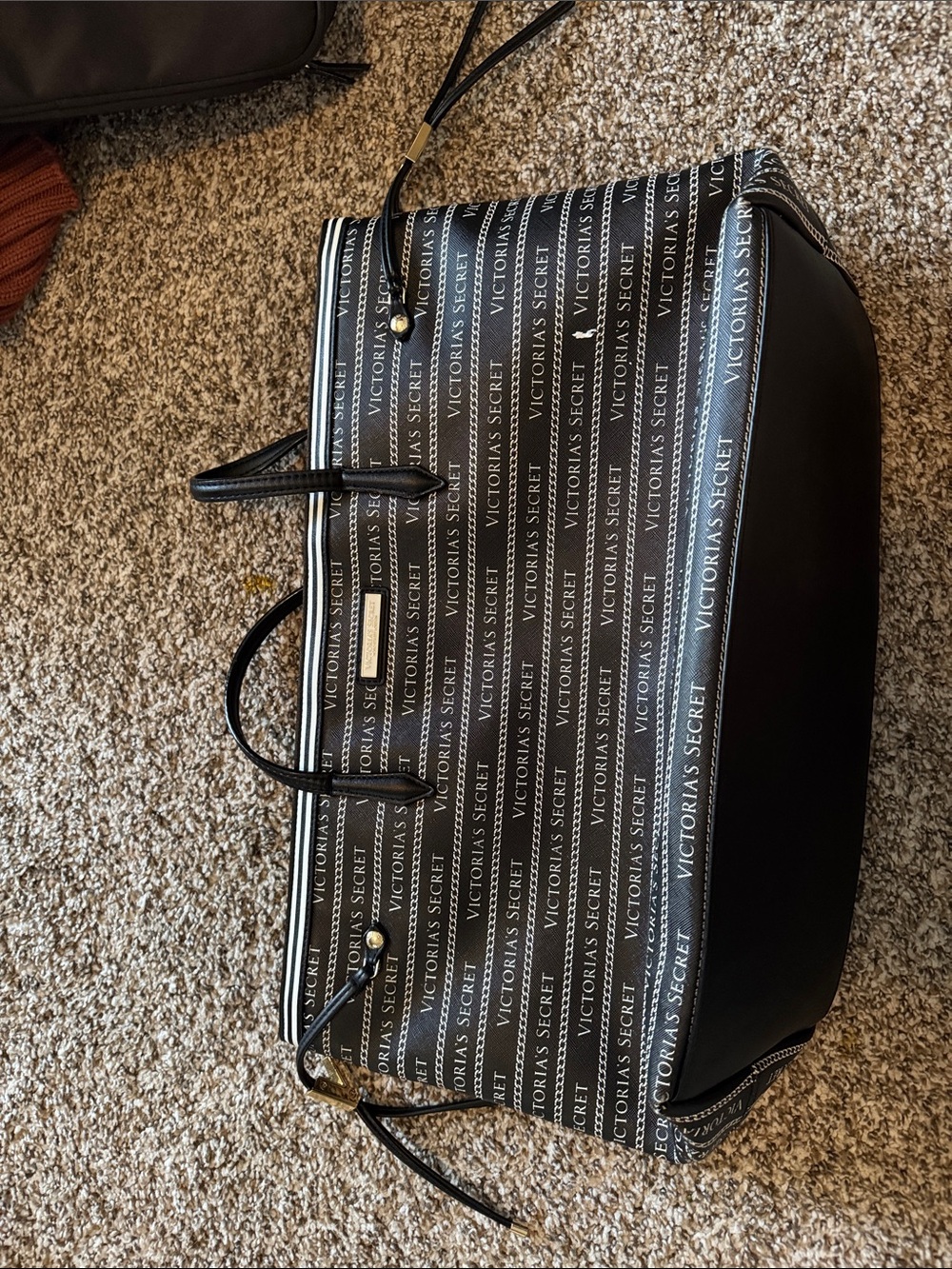 Victoria's Secret Black Logo-Striped Duffel Bag